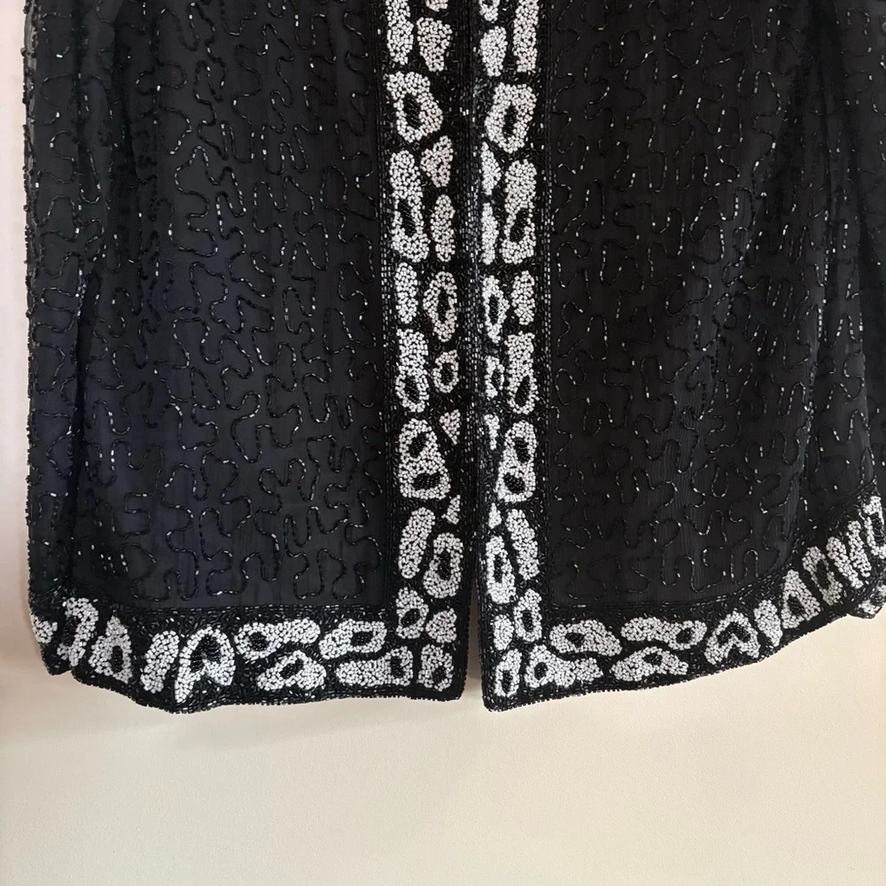 Landmark 100% Silk Hand-Beaded Evening Jacket – Black & White Medium/Large - Picture 3 of 10